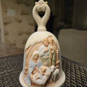 Homco Nativity Scene Bell - Cream, Blue, Brown Vintage Christmas Hand-printed